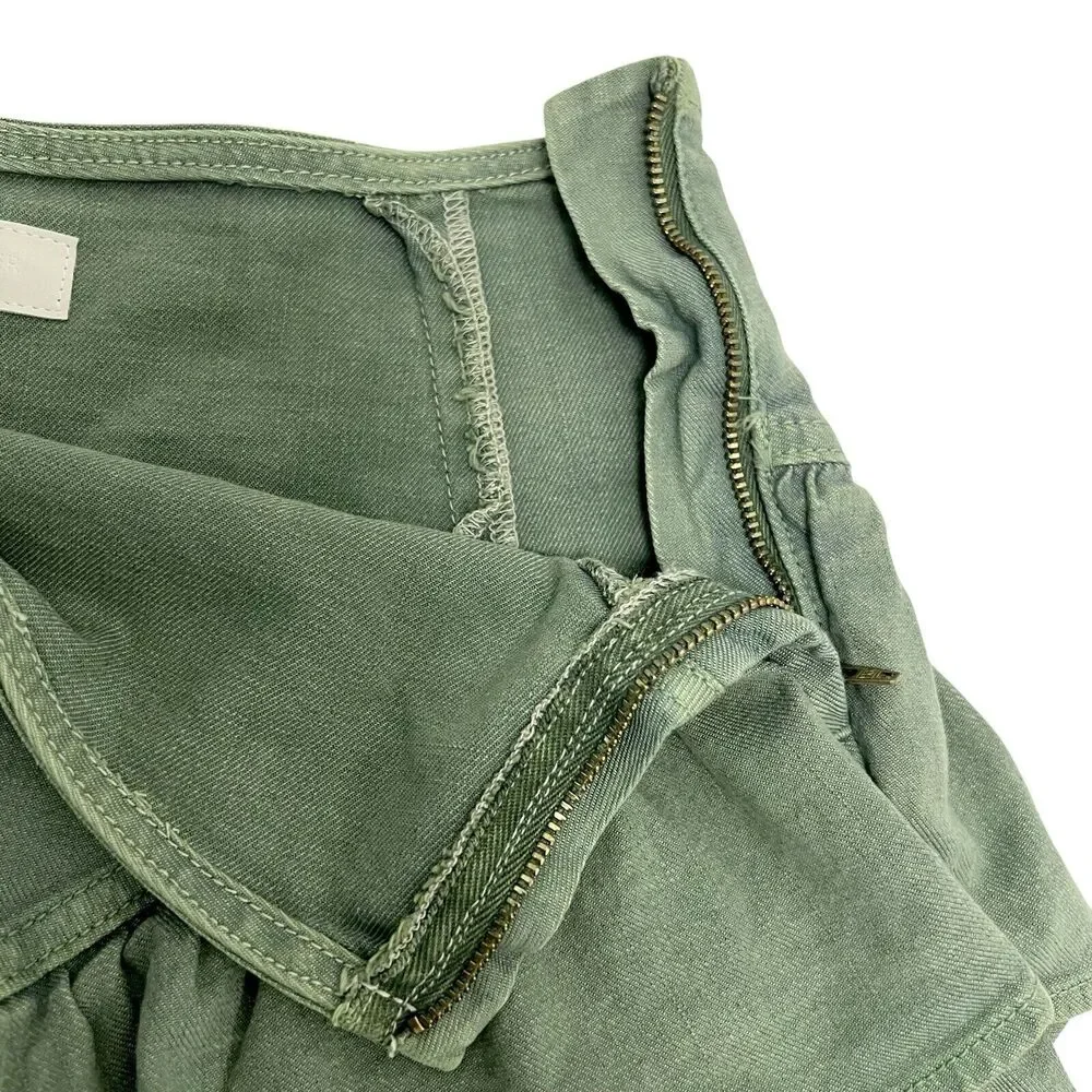 Mother Denim The Ruffle Mini Skirt Lodon Frost Green Multi Tiered Edgy Grunge 26